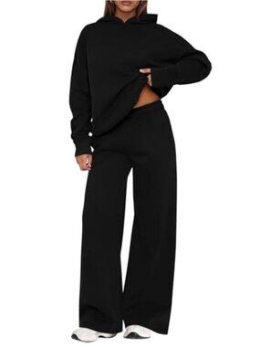 2 Piece Lounge Set Women Sweatsuit Hoodie Wide Leg Pants Long Sleeve